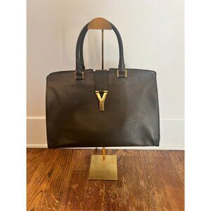 Saint Laurent Olive Leather Cabas Y-Ligne Tote Bag
